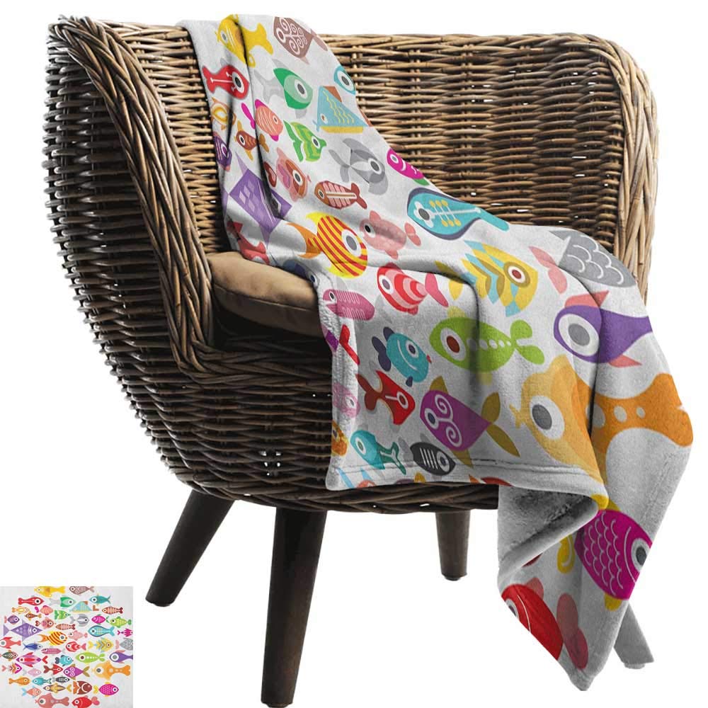 ZSUO outdoor blanket 60"x78" Inch Fish,Rounded Different Size Type Fish Motifs Underwater World Exotic Fauna Gills Design Multicolor Lightweight Microfiber All Season for Couch or Bed