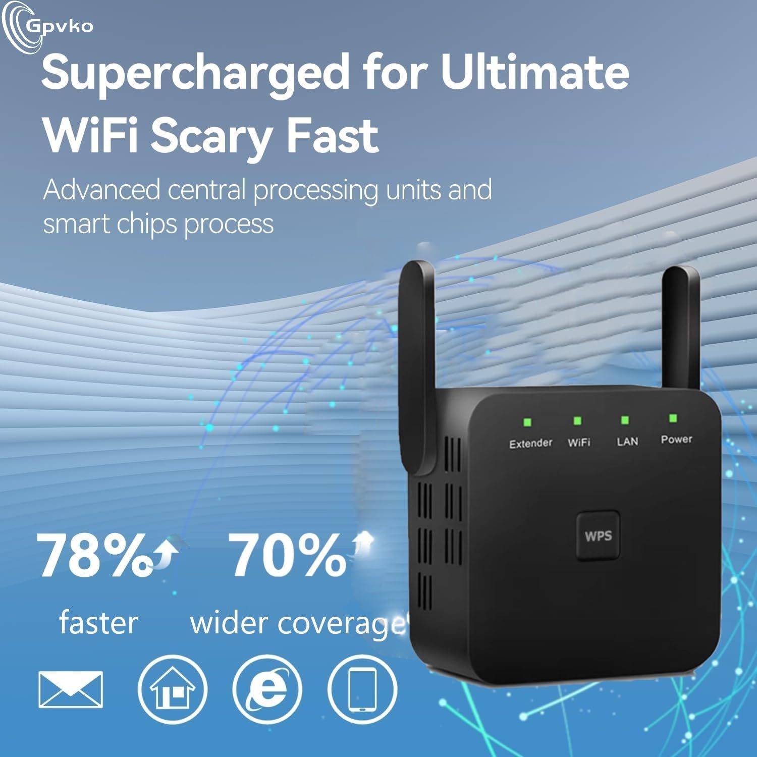 Extension WiFi 2026, amplificateur WiFi, répéteur WiFi, couvre jusqu'à 9 800 m² et 50 appareils, booster Internet – avec port Ethernet, configuration rapide, amplificateur de signal sans fil