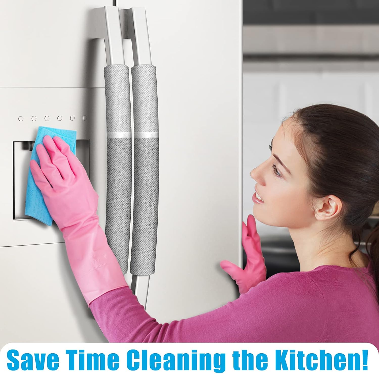 Refrigerator Handle Covers,2PCS, Safeguard Your Kitchen and Appliances and Keep Them Clear of Grease, Stains etc. Upgrade Your Kitchen Decor with Original Design,Timesaver! (Grey/Platinum)