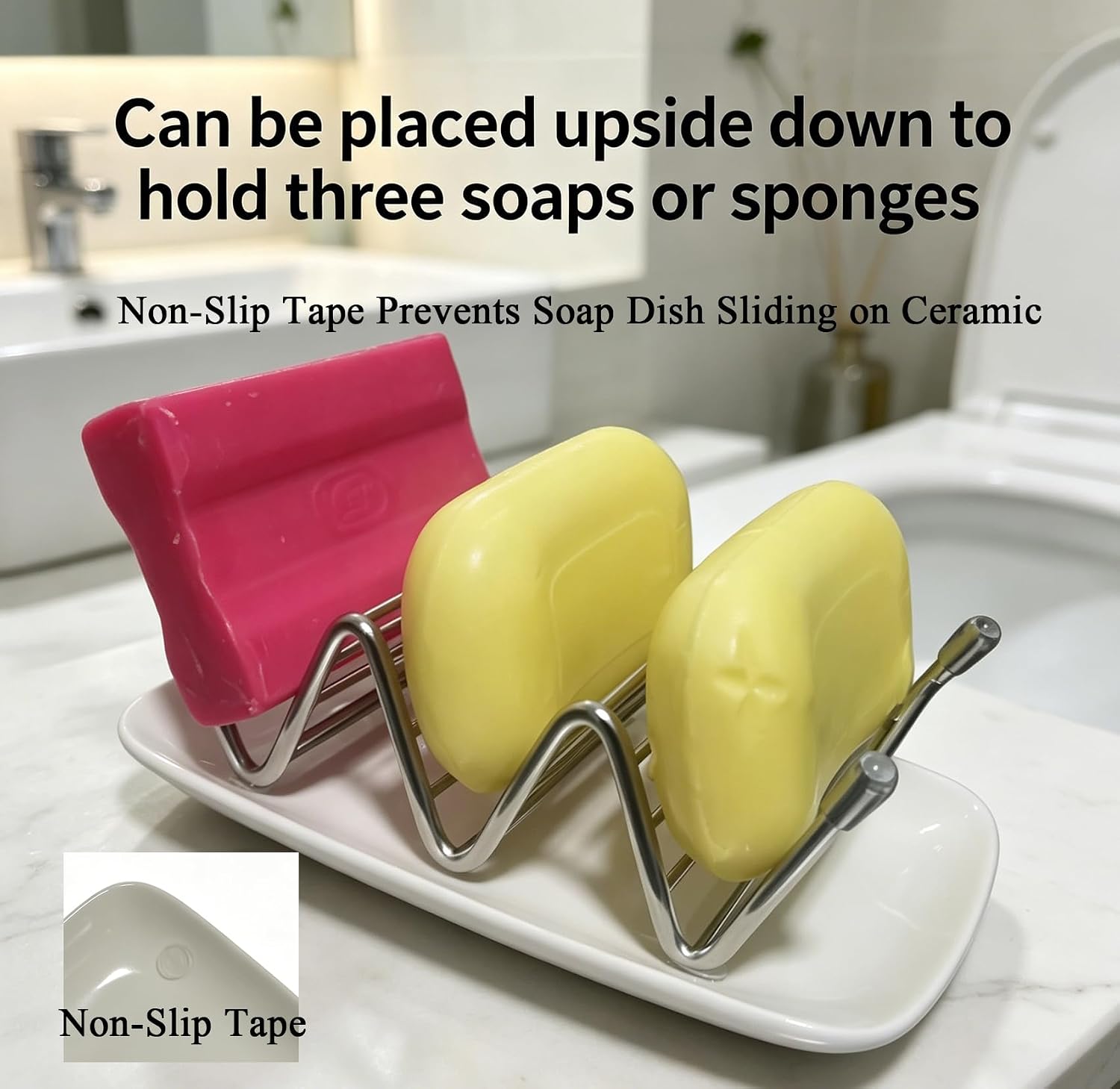 Heavy Weight 3.28oz Soap Dish with Removable Ceramic Drain Tray, 304 Stainless Steel Rustproof Self Draining Holder, Ideal for Regular Bar Soap, Bathroom Kitchen Sink, Creamy White Style No.2 image 4