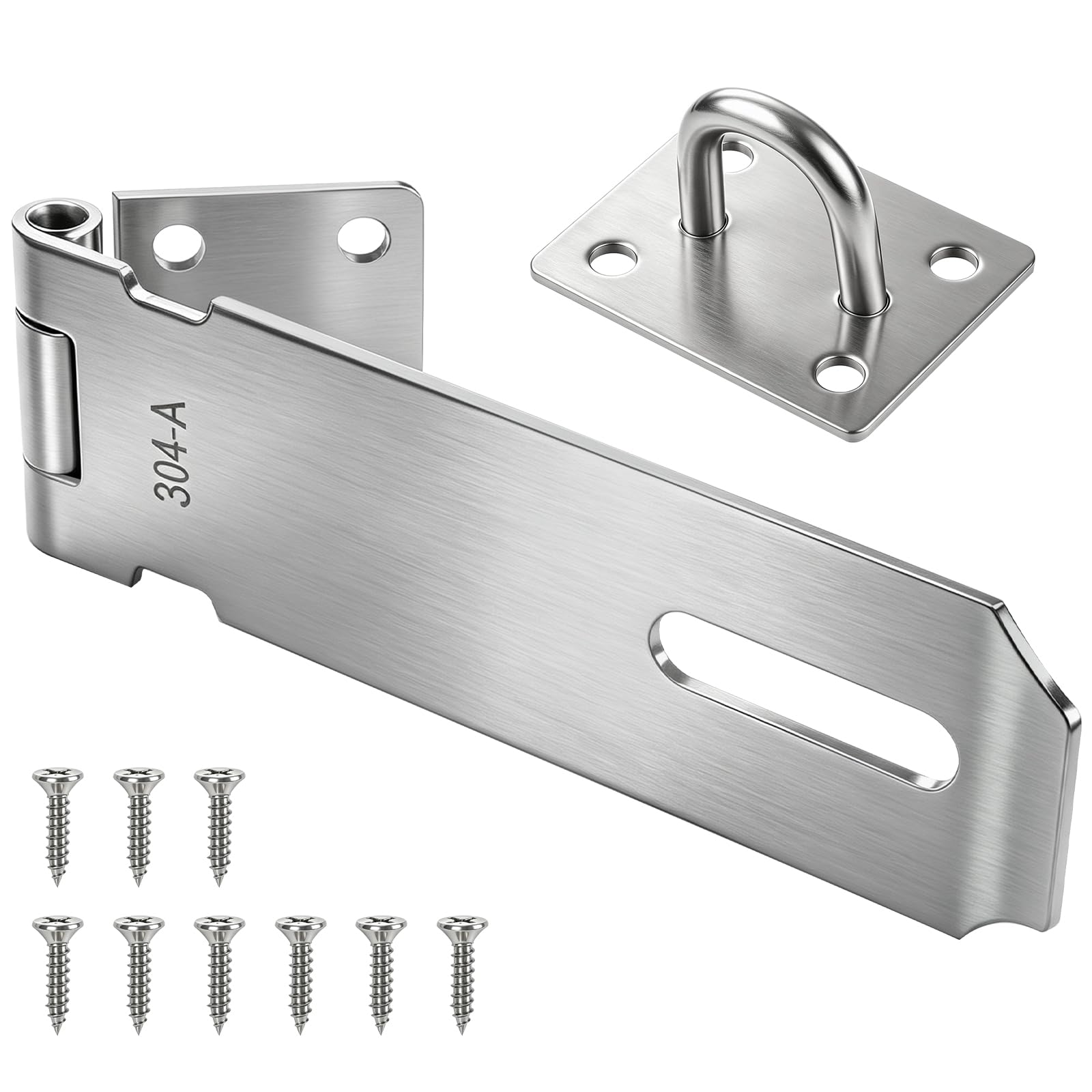 Moosswee 5 Inch Padlock Hasp Staple with Screws, 304 Stainless Steel Silver