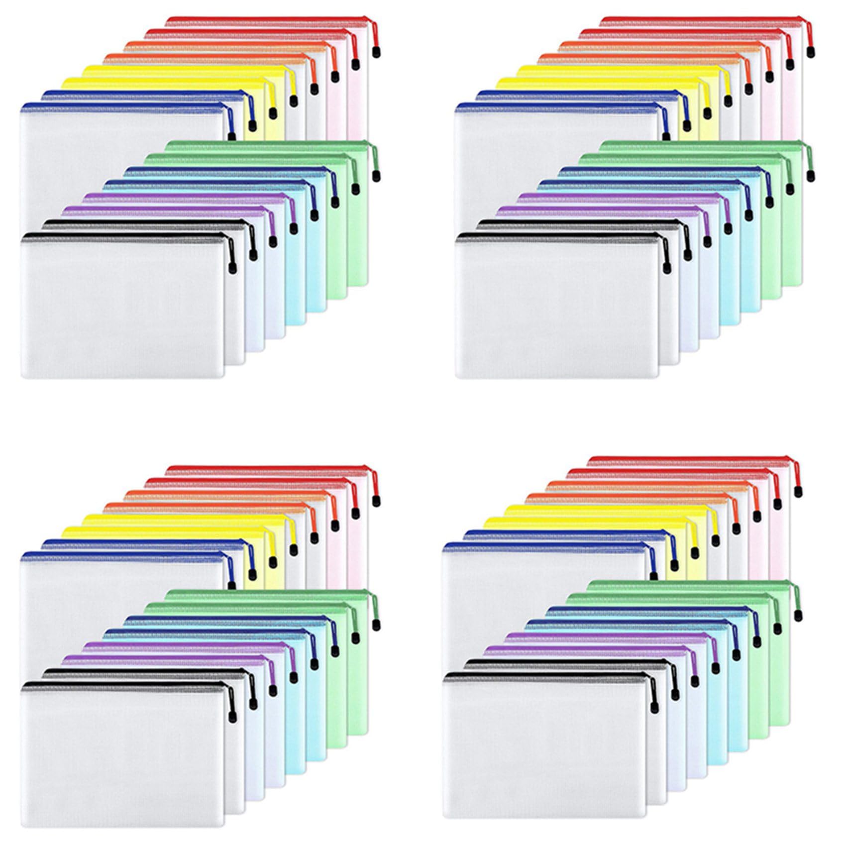 VENOAL 64-Teilige Mesh-Reißverschlusstasche-Dokumententasche, Wasserdichte Ordner mit Reißverschluss, A4-Format, für Schulbürobedarf, Reisetaschen