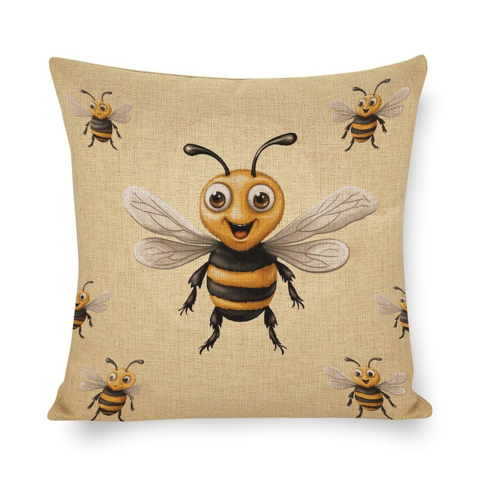 Housse de coussin avec motif abeille decoration lit et canape