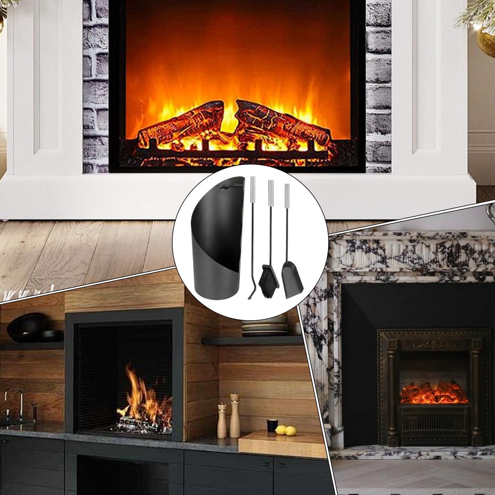 Herramientas para chimenea, juego de 4 herramientas modernas y portátiles de hierro para chimenea, accesorios profesionales para chimenea, juego ergonómico de cocina para interiores