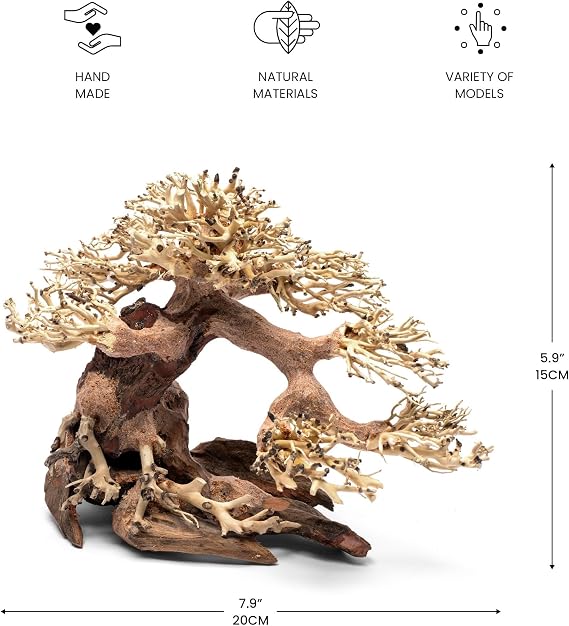 Ultum Nature Systems Bonsai Handcrafted Driftwood for Aquarium, Tree Shape Aquarium Decor, Fish Tank Decorations, Terrarium Decor, Aquascaping Hardscape for Freshwater & Nano Tank - 021, X Small