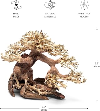 Ultum Nature Systems Bonsai Handcrafted Driftwood for Aquarium, Tree Shape Aquarium Decor, Fish Tank Decorations, Terrarium Decor, Aquascaping Hardscape for Freshwater & Nano Tank - 021, X Small