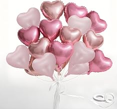 18 x 18 Inch Pink Helium Heart Balloons, Pink Heart Balloons, for Birthday, Engagement, Wedding, Baby Shower, Valentine's Day, Birthday, Christmas Party, and Ten Metre Ribbon