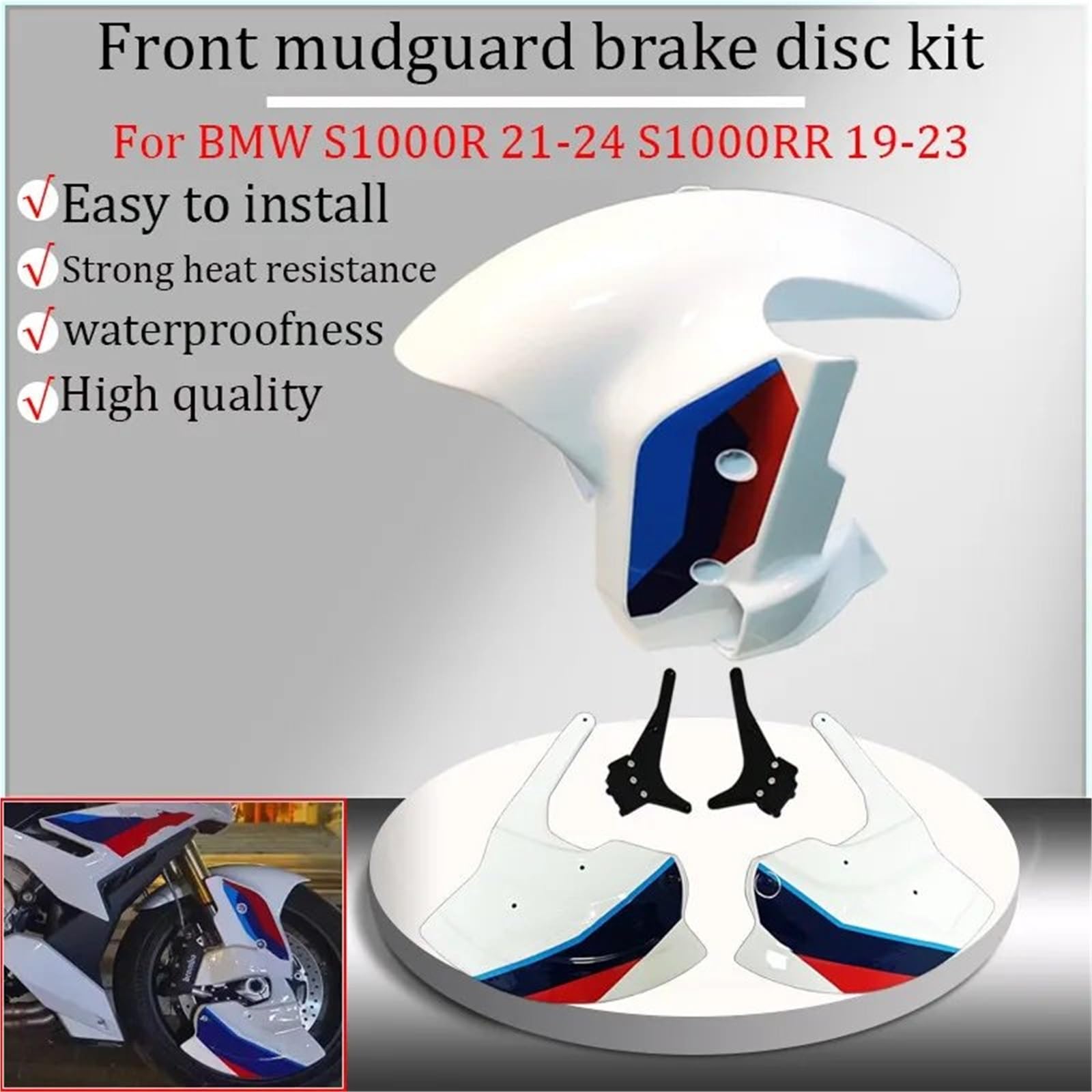 Front Bumper Splitter dachowy Pasuje do BMW S1000R 2021-2024 S1000RR 2019-2024 S1000XR M1000RR 2023 Zestaw osłon tarczy hamulcowej przedniego błotnika