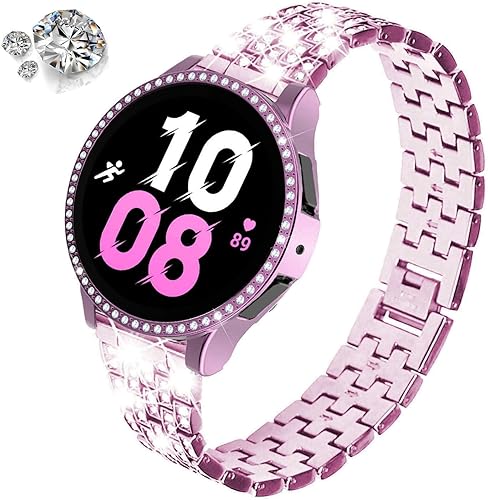 Vista 220 de Correas compatibles con Samsung Galaxy Watch FE / 5/4 de 1.575 pulgadas, correa de metal con diamantes de imitación brillantes de 0.787 pulgadas