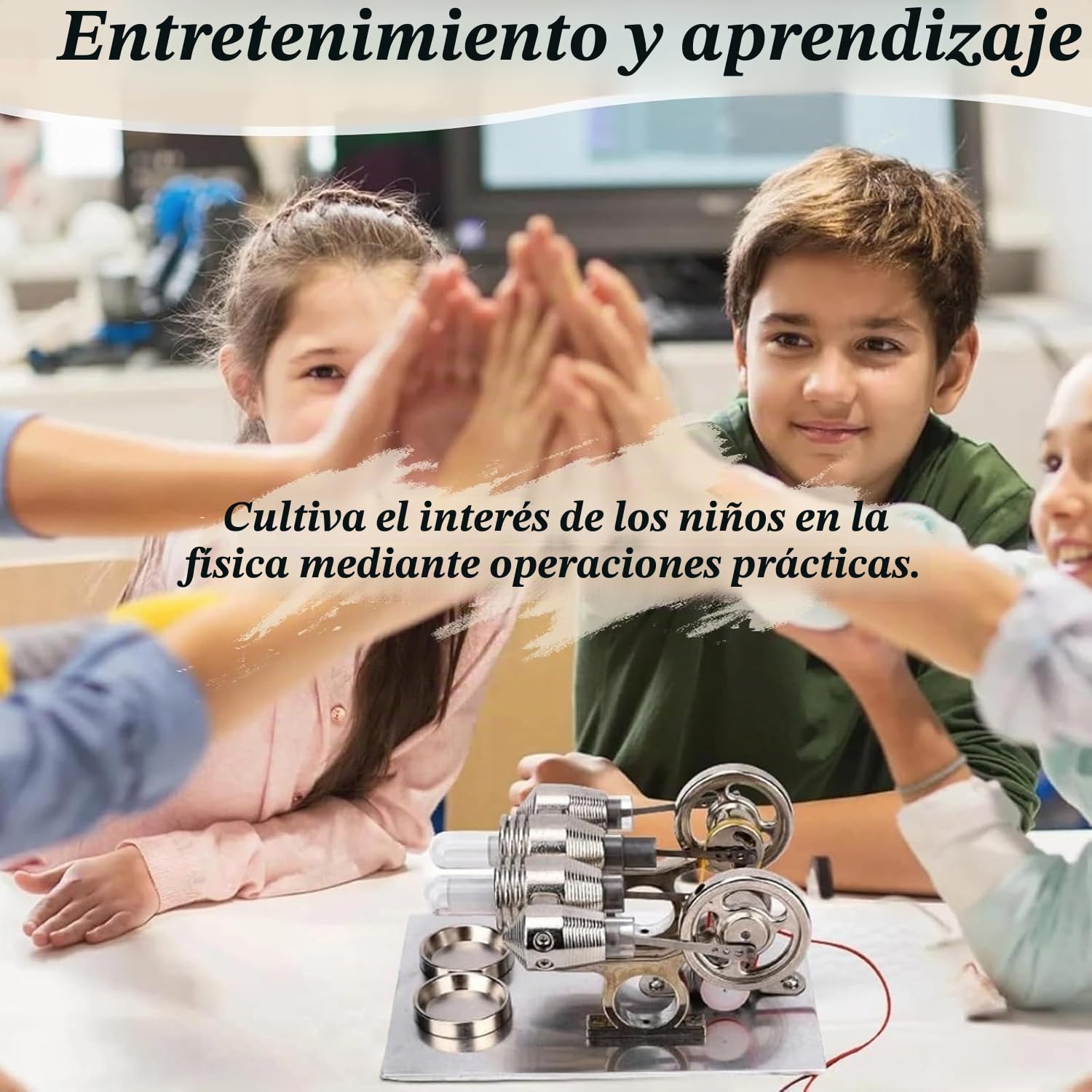 Modelo De Motor Stirling, LED Sterling Engine Kit Modelo De Motor Stirling De Aire Caliente, Mini Motor De Aire Caliente Stirling Motor De Vapor Térmico Experimento De Ciencias Juguetes Educativos