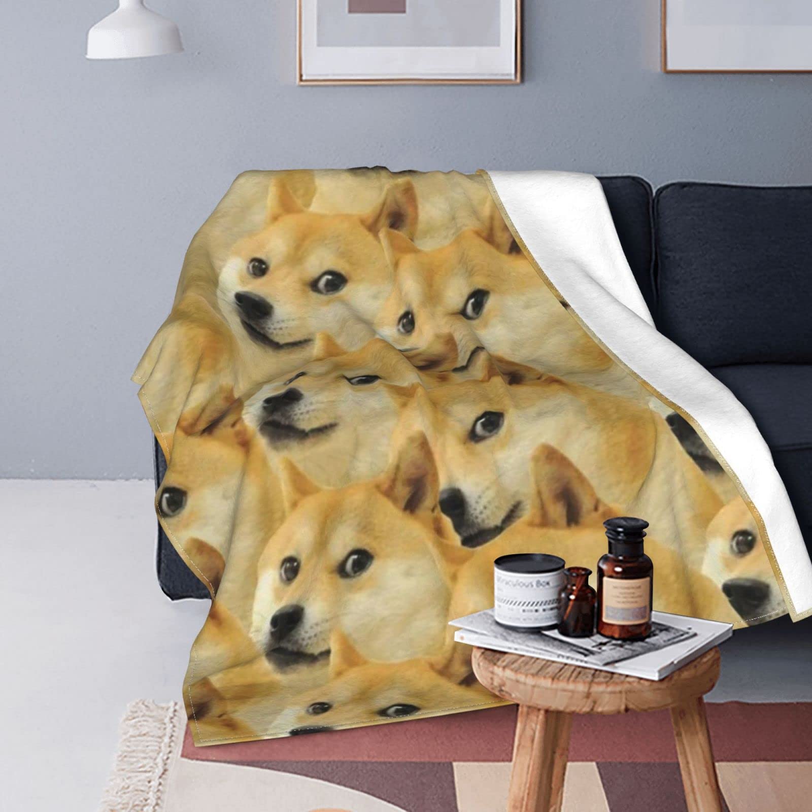 FunPurchase Flannel Fleece Throw Blanket Bed Blanket Doge Meme Micro Fleece Blanket Warm Soft Lightweight Cozy Microfiber Blanket Throw For Bed Couch Sofa All Seasons - 50"X40"