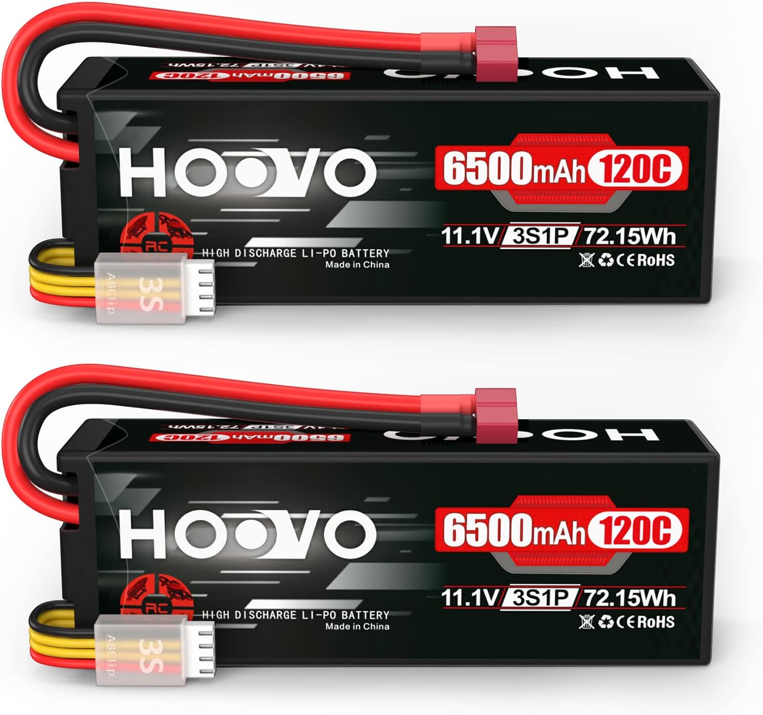 HOOVO 3S Lipo Battery 11.1V 6500mAh 120C Hard Case with Deans T Plug for RC Vehicles, RC Car Truck, RC Quadcopter, Helicopter, RC Boat, DJI Airplane, LOSI Associated Racing Hobby (2 Packs)
