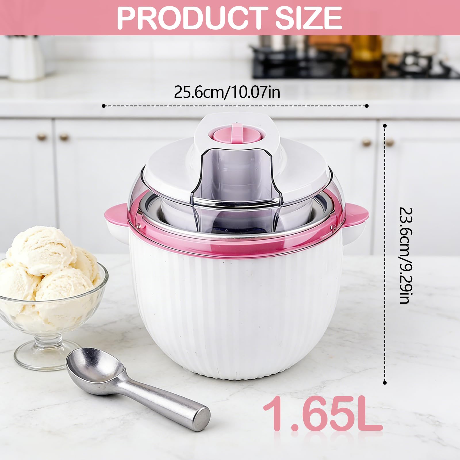 Eismaschine, 1,65 L Softeismaschine mit Zwei Geschwindigkeitsstufen zur Bereitet Eiscreme Sorbets Frozen Yogurt 2-in-1 Eismaschine mit Doppelter Isolierung zur Zubereitung von gekühlten Getränken