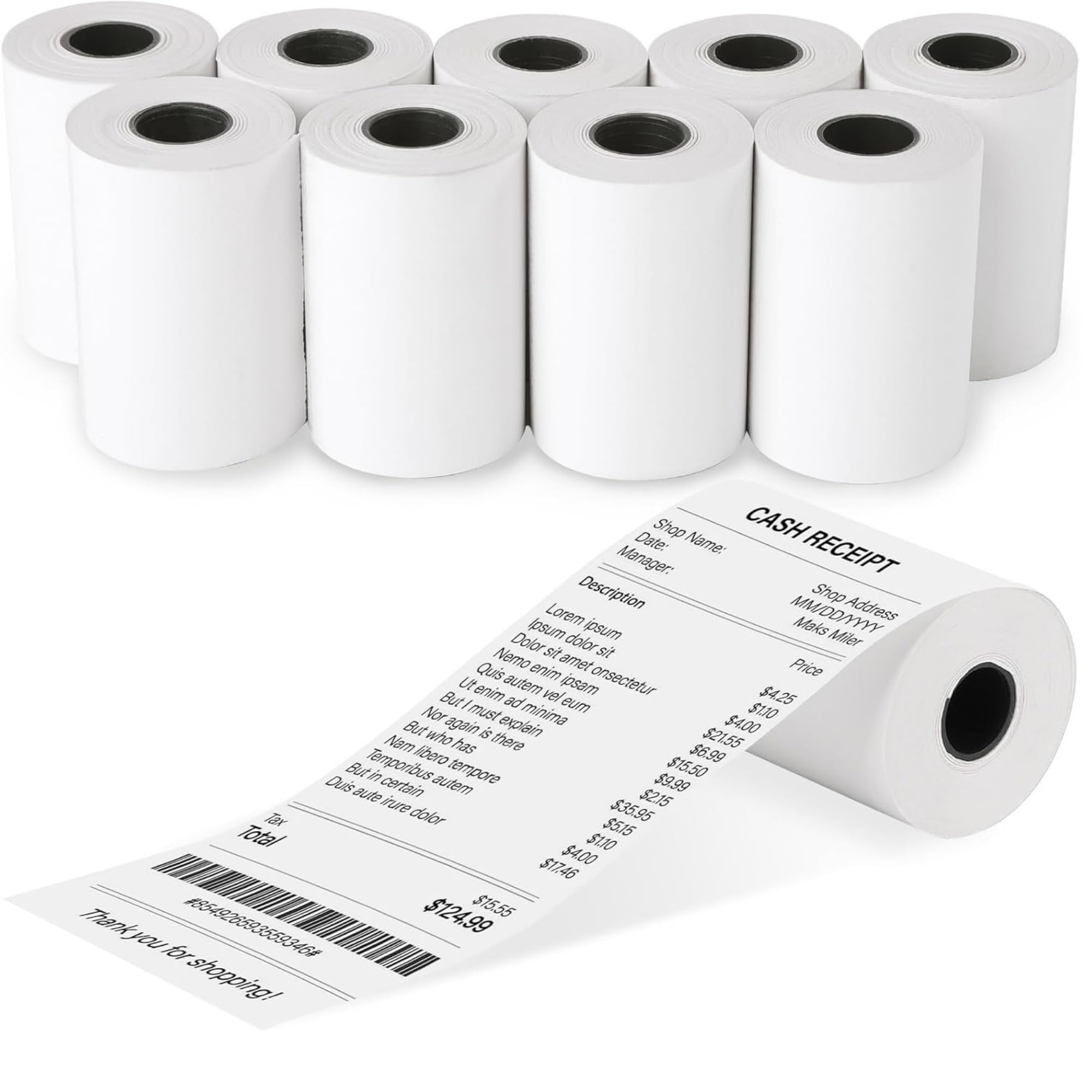 Rolki papieru termicznego bez BPA 57 x 40 x 12 mm - 18 m - 55 g/m² - Zestaw 50 sztuk - szpule CB/TPE - druk w wysokiej rozdzielczości do terminali płatniczych