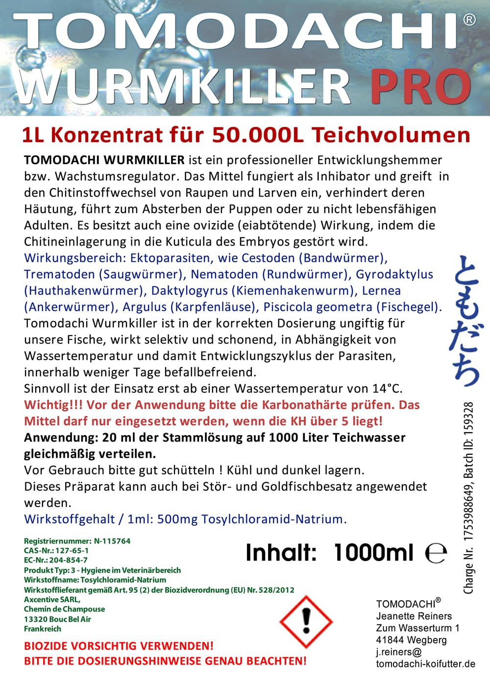 Wurmmittel für Fische 1L gegen Hautwurm Kiemenwurm Karpfenlaus für 50m³ Wasser