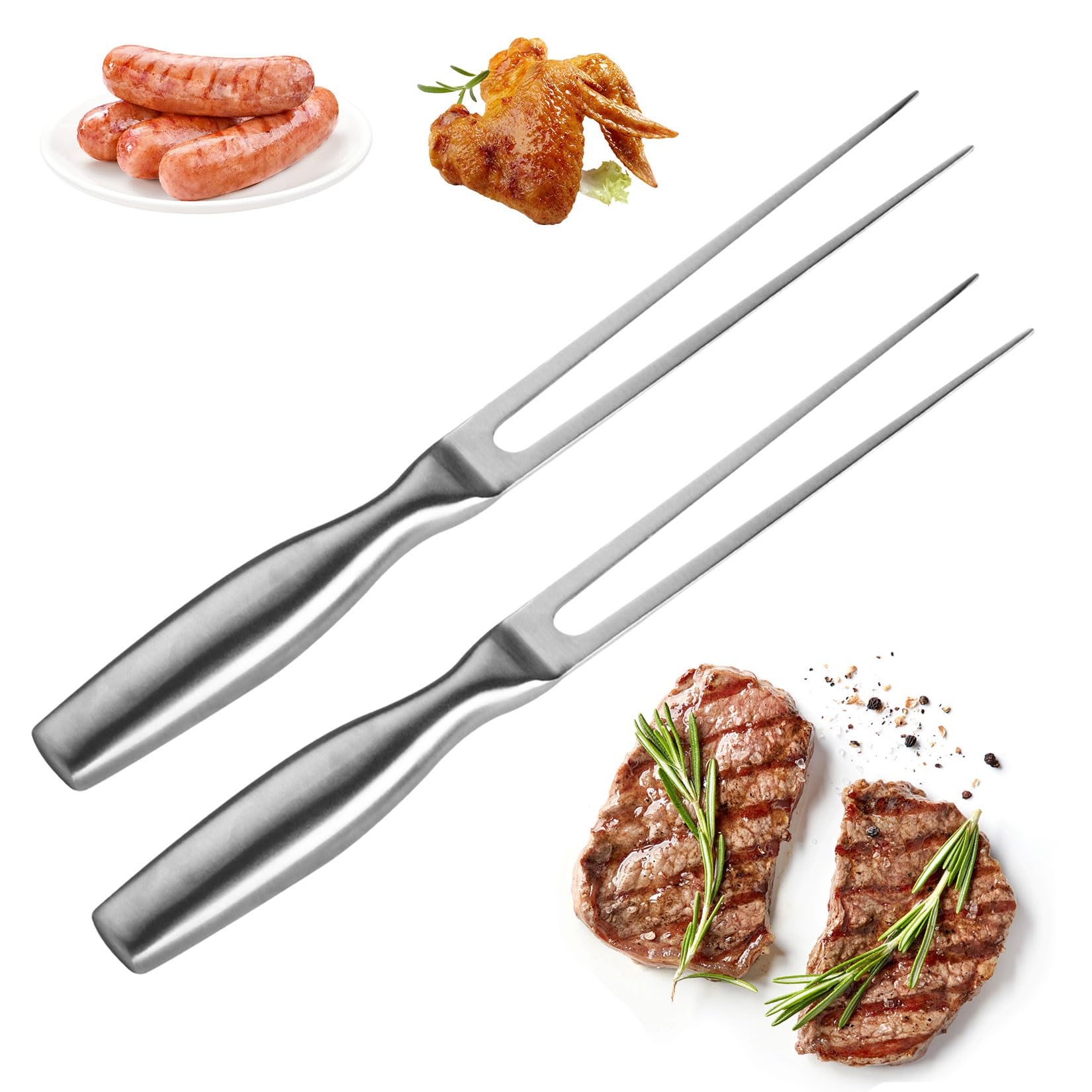 2 Pcs Tenedor para Carne de Acero Inoxidable, Tenedores de Pale con Mango, Tenedor de Carne de Acero Inoxidable para asar, trinchar, cocinar, preparar pavo, asar carnes y cenas