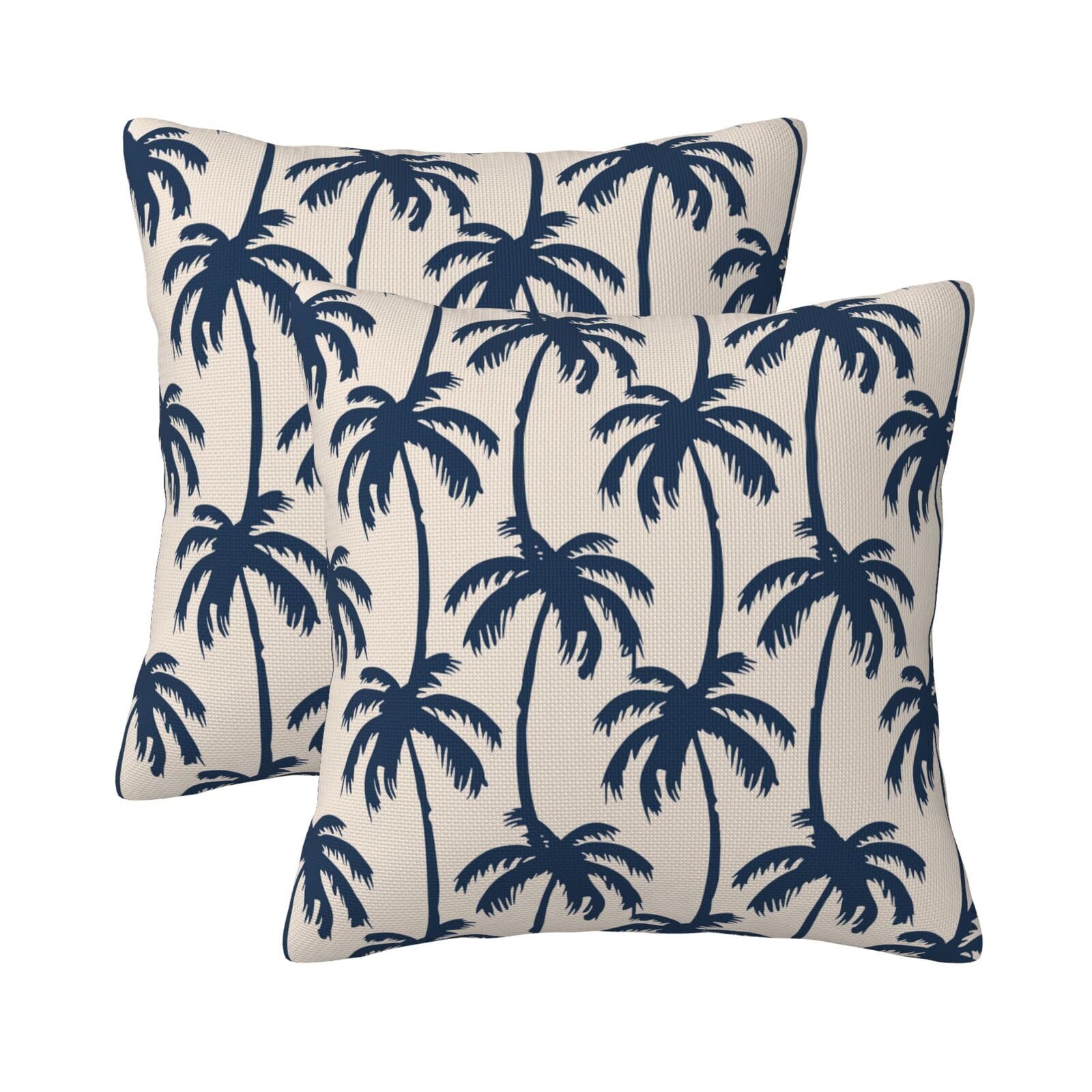 KiuLoam Navy Blue Palm Tree Pillow Covers 18x18 Set of 2 Summer Tropical Coastal Beach Decorative Throw Pillows Vintage Outdoor Farmhouse Cushion