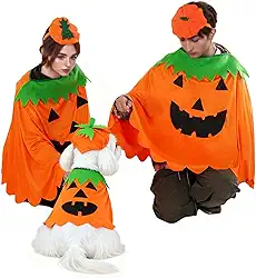 FLAdorepet Combinando roupas de cachorro e dono com chapéu, roupas combinando para a família com cachorro, fantasia de abóbora de gato de Halloween para animais de estimação/mulheres/eu, roupas