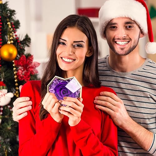 Miniatura 2 de Caja de rosas reales preservadas en forma de corazón con collar, rosas Forever I Love You, regalos para ella, regalos de flores eternas para