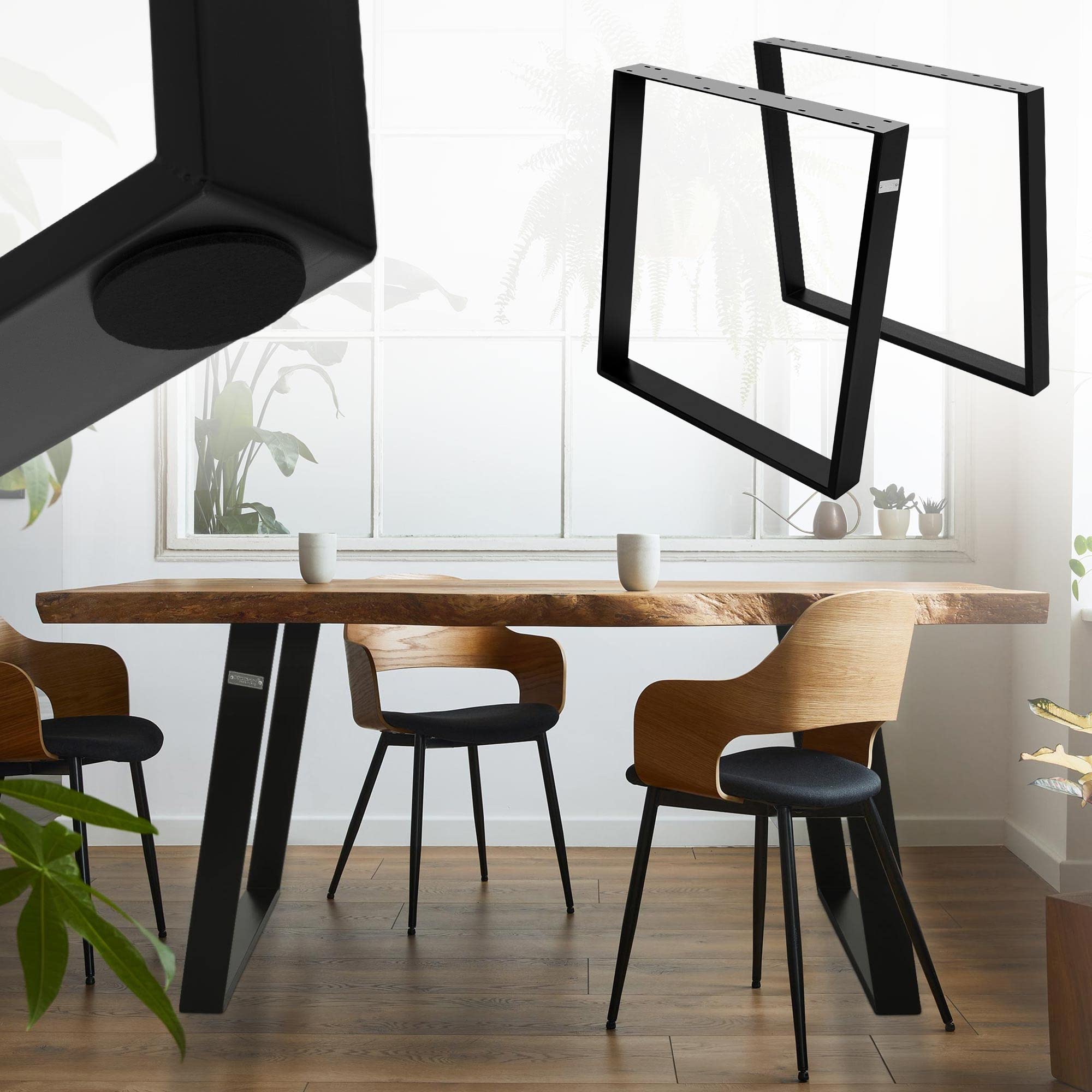ML-Design Set de 2 Pieds de Table 80GRAD Inclinaison, 75x72 cm, Noir, Design Industriel, Profil 8x2 cm, Support de Plateau Inclinés, Patins de Meubles en Métal, pour Table Basse/Banquette