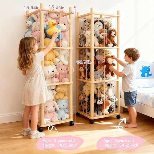 Miniatura 3 de Woodure - Organizador y almacenamiento de animales de peluche, soporte de madera para juguetes de zoológico para habitaciones de niños, salas de