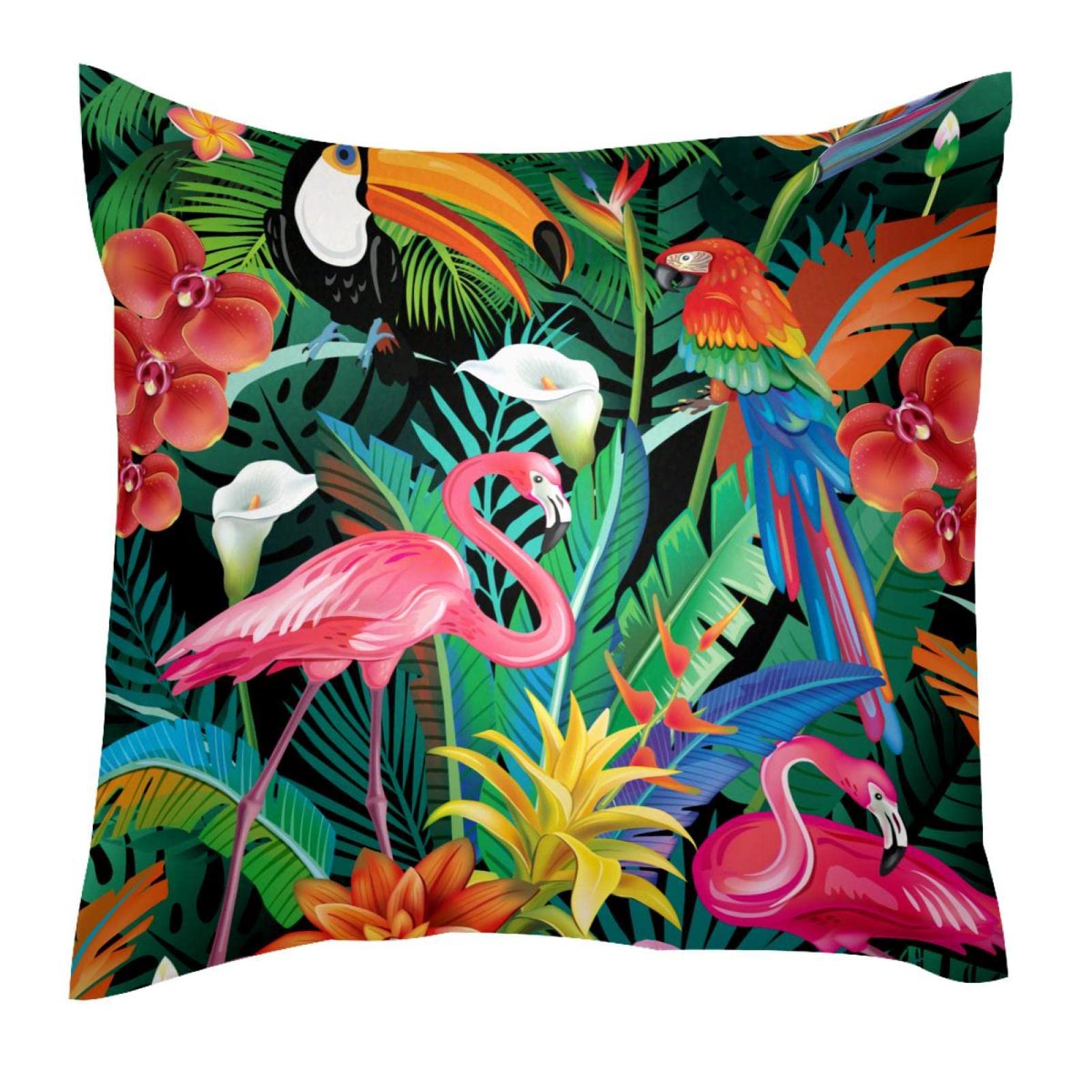 TBOUOBT Velvet Pillow Covers Decorative Square Pillowcase for Sofa Bedroom Car, Flamingo Parrot Palm Leaf Bird of Paradise Tropical