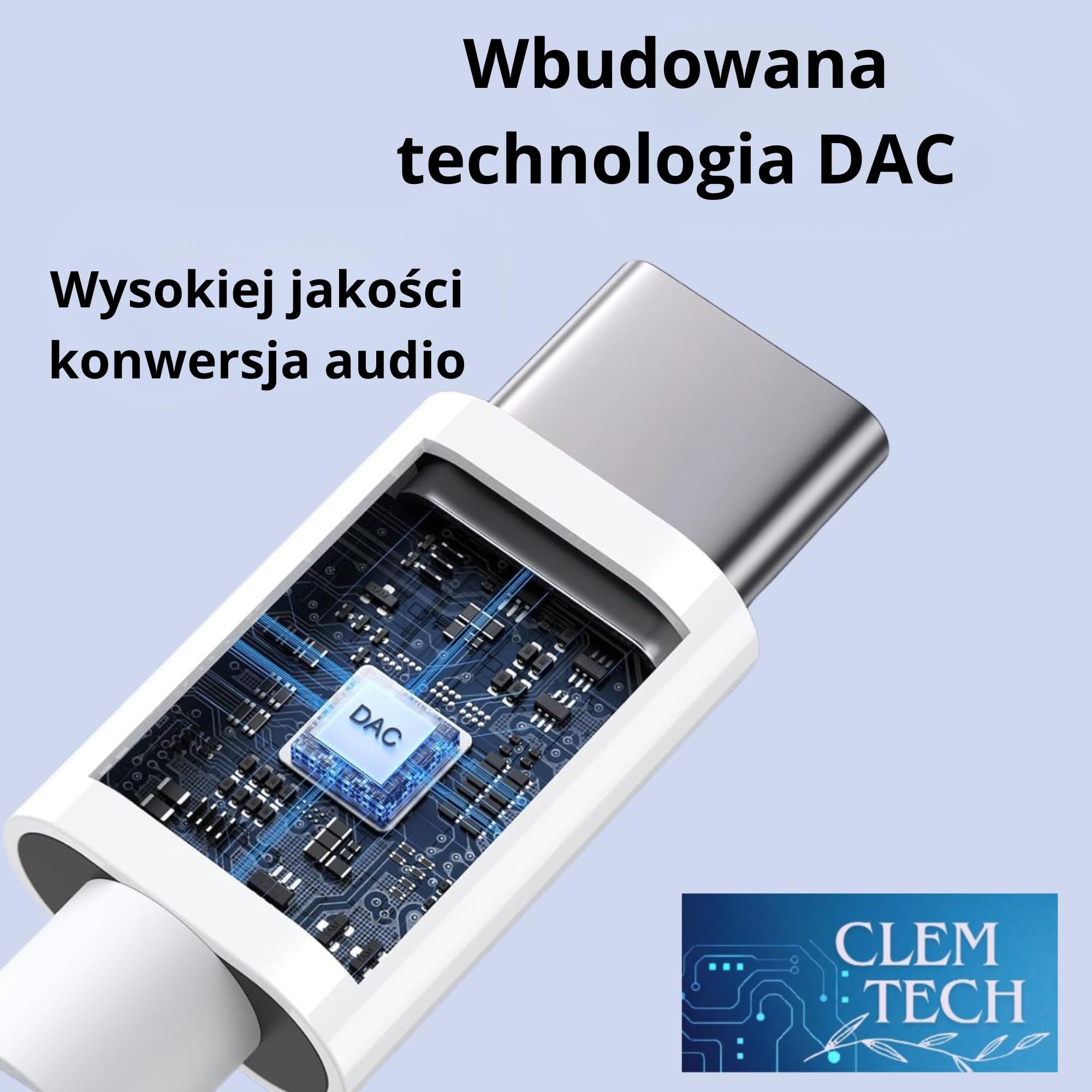 CLEM Tech - Adapter USB-C na Jack 3.5mm z Przetwornikiem DAC Hi-Fi - Przejściówka Audio do Słuchawek, Plug & Play, iPhone 15/16, Samsung Galaxy, iPad, MacBook, Xiaomi - Biały