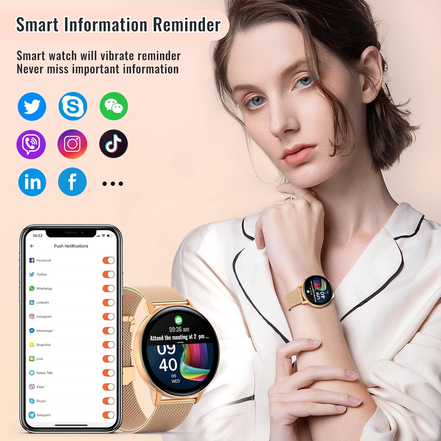 ZKCREATION Smart Watch for Women Men(Answer/Make Call), Bluetooth Fitness Watch Smartwatch for Android iOS Phones Waterproof Fitness Tracker with Heart Rate/Blood Pressure/Blood Oxygen/Sleep Monitor