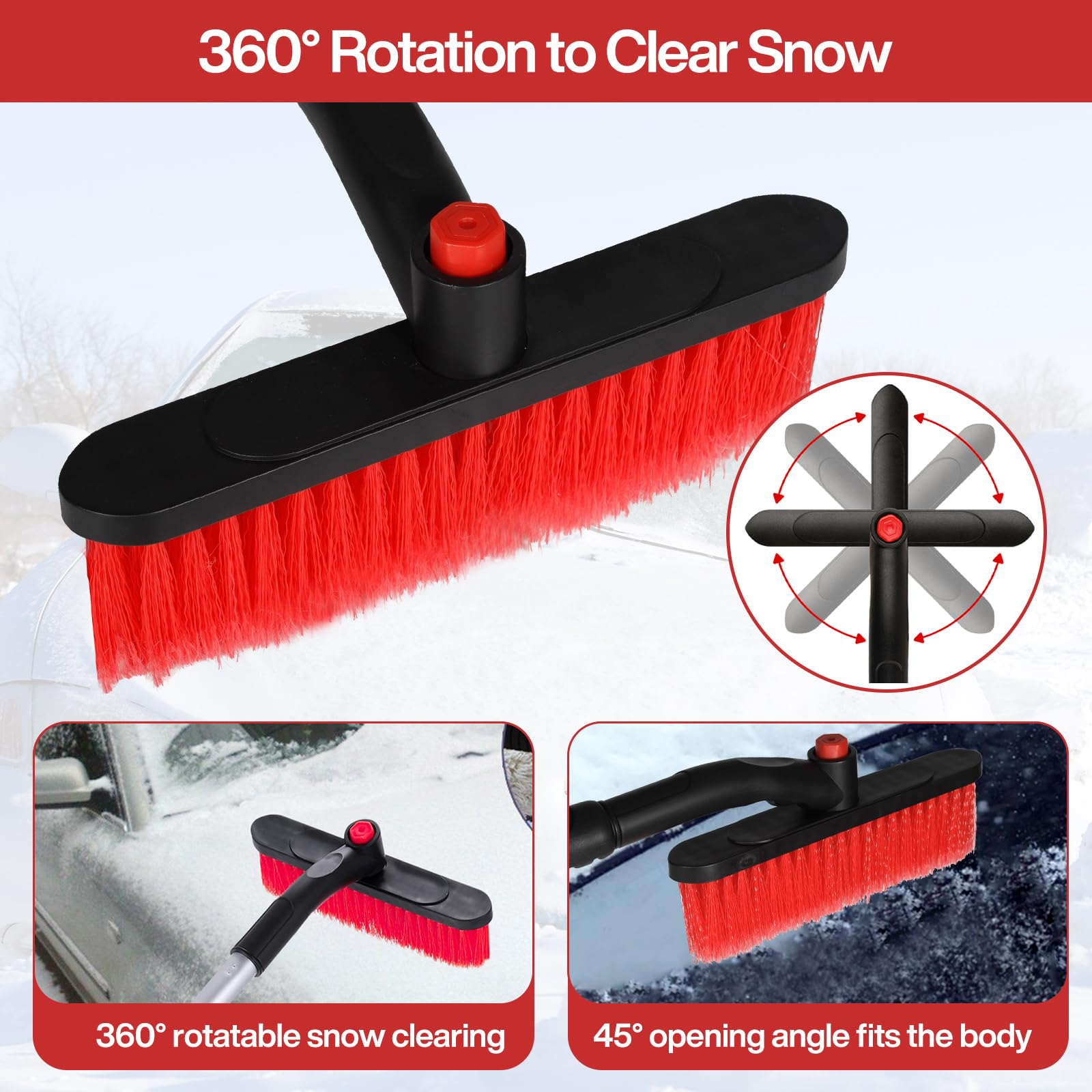 Spazzola Neve Auto 73cm Retrattile Rimovibile 3 in 1 Raschietto Rotazione 360° per Veicoli Camion SUV