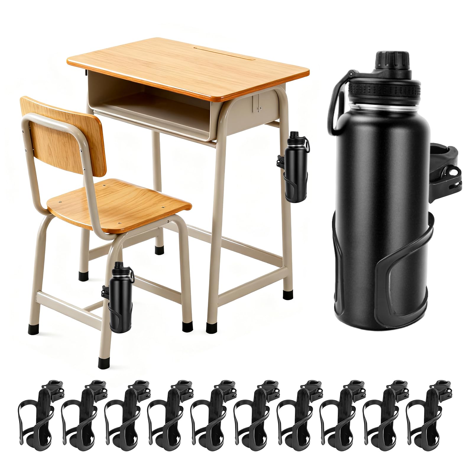 Photo 1 of 10 Pcs Water Bottle Holder for Classroom Desk, Classroom Desk Cup Holder, Anti Spill 360° Rotating Water Bottle Holder for School Gift Student Classroom School Office