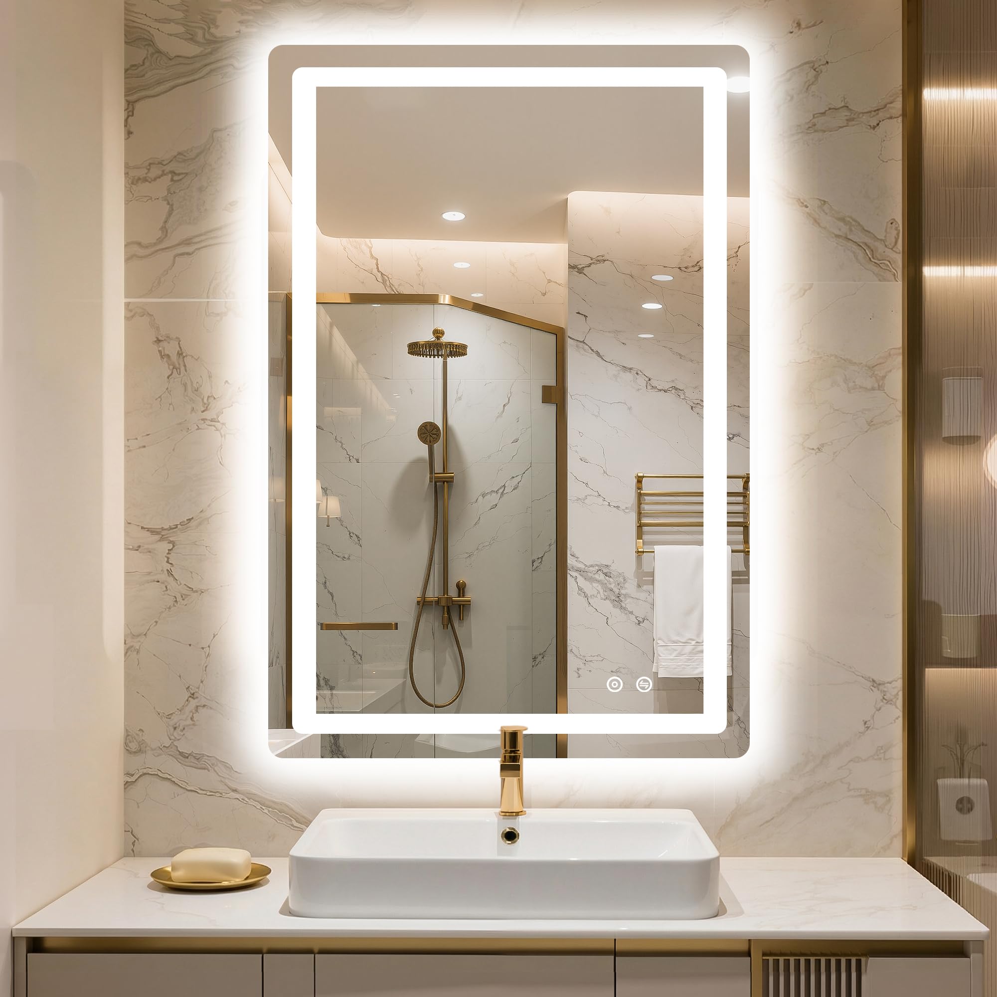 Miroir de salle de bain LED anti-buee avec eclairage avant et arriere