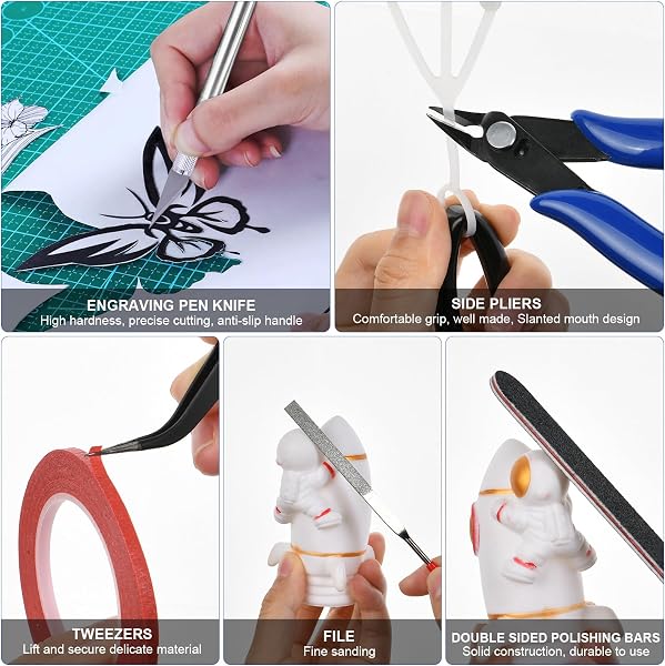 HOTUT Outils de Modélisme, 14 Pièces Modeleur Basic Outils Craft Set, Ensemble d'outils de Fabrication de Modèles, Modèle Outils de Loisirs Kit pour L'assemblage, Construction, Réparation de Modèles - 3