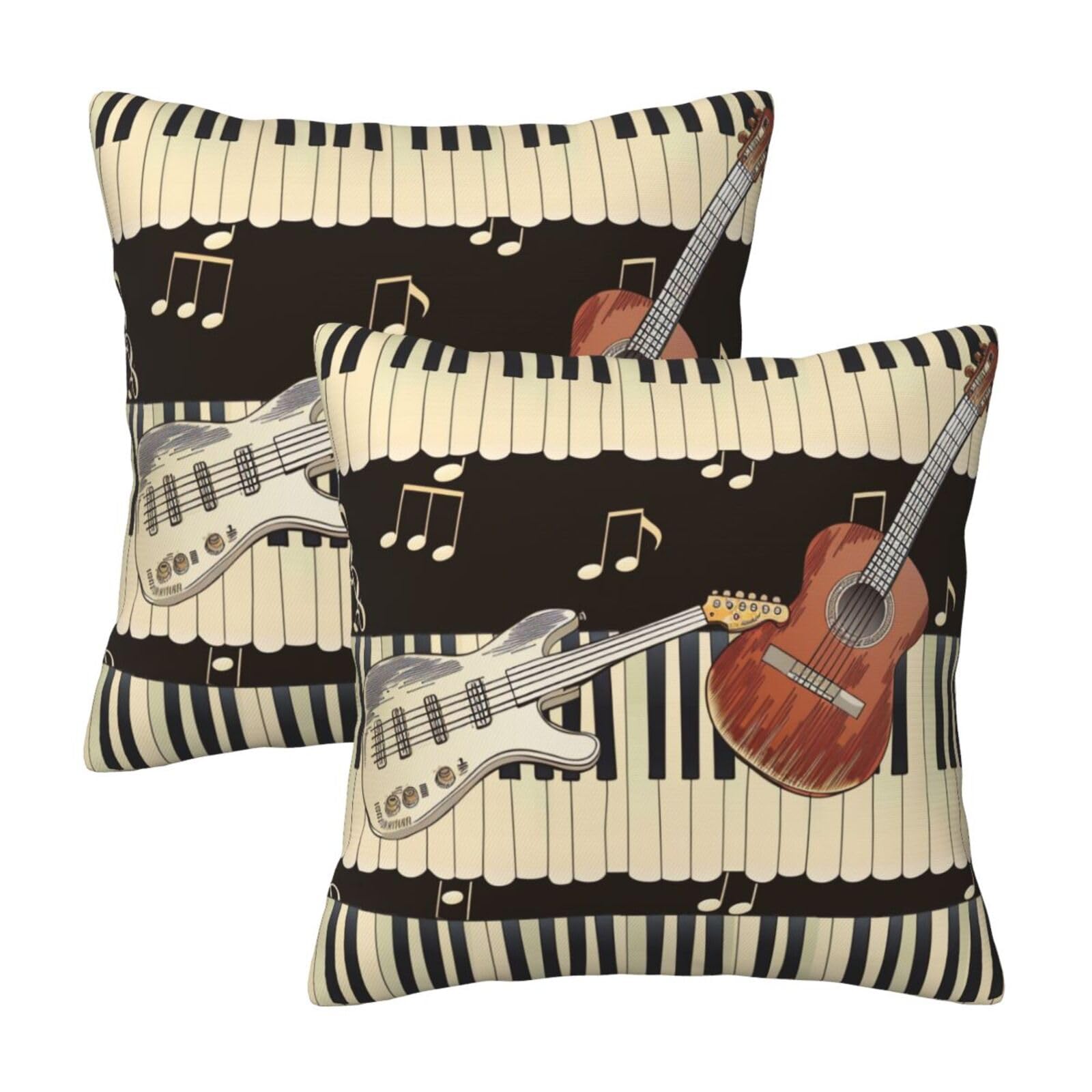 kkvhhyuo Guitar Piano Pattern Print Pillow Covers Set of 2, Square Decorative Cushion Covers with Hidden Zipper, Throw Pillow Cases for Living Room Sofa Bed Chair, 50x50 cm