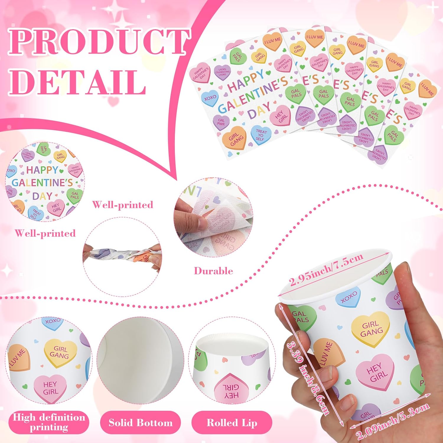 Qinyoung 170 Pcs Galentines Day Party Supplies Happy Valentines Galentine's Day Conversation Heart Decorations Disposable Paper Plates Napkins Cups Banner Girls Night Party Tableware for 24 Guests