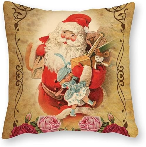Miniatura 3 de Funda de almohada de Navidad victoriana antigua de 18 x 18 pulgadas, diseño de Papá Noel, funda de cojín decorativa para casa de campo, sala de