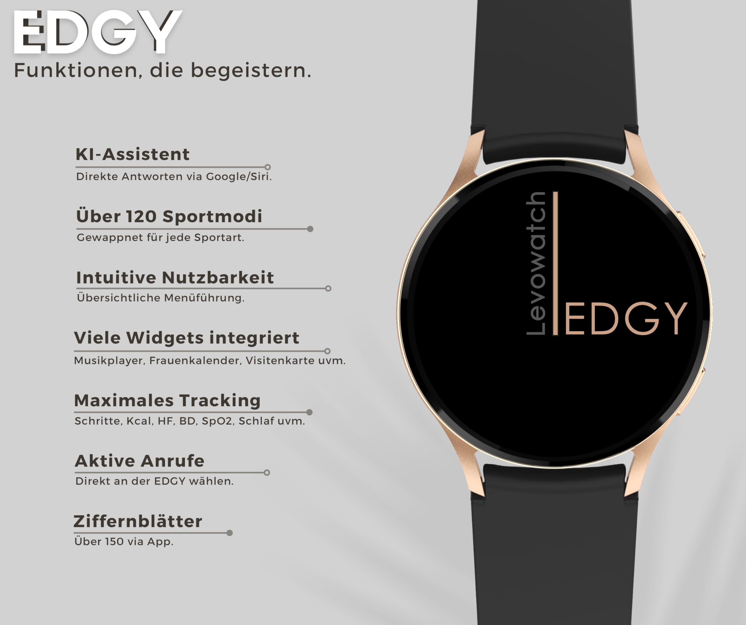 Edgy Damen Smartwatch, AMOLED Always-On, KI Steuerung, Fitness Tracker für Android & iOS, 3 Armbänder, Edelstahlgehäuse, Telefonfunktion, Sprachsteuerung, Puls, wasserdicht, Frauenmonitor