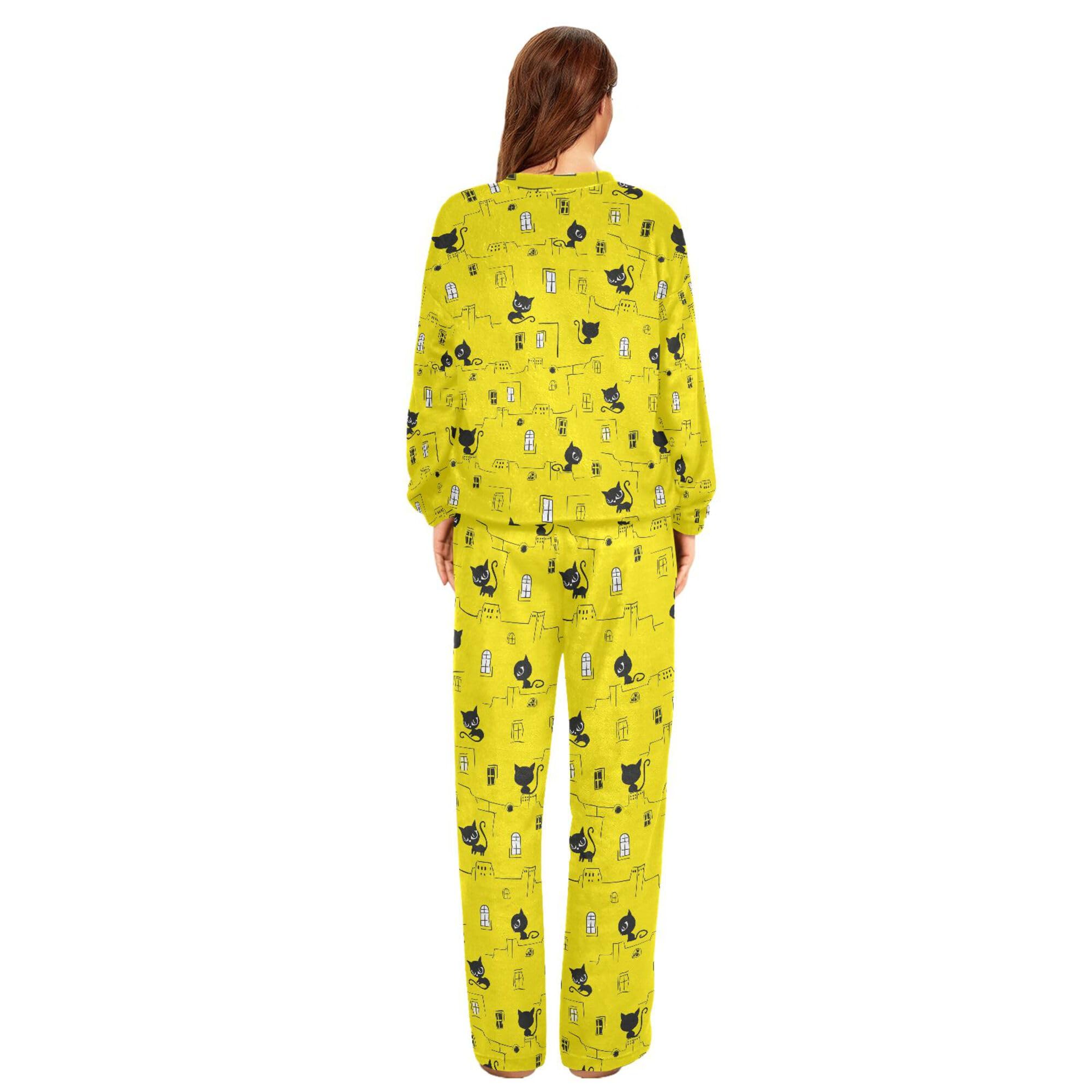 ALAZA Conjunto de pijama de forro polar para mujer, diseño de unicornio, estrellas, lunares, manga larga, ropa de dormir de dos piezas, ropa de dormir térmica, pijama súper suave, talla S