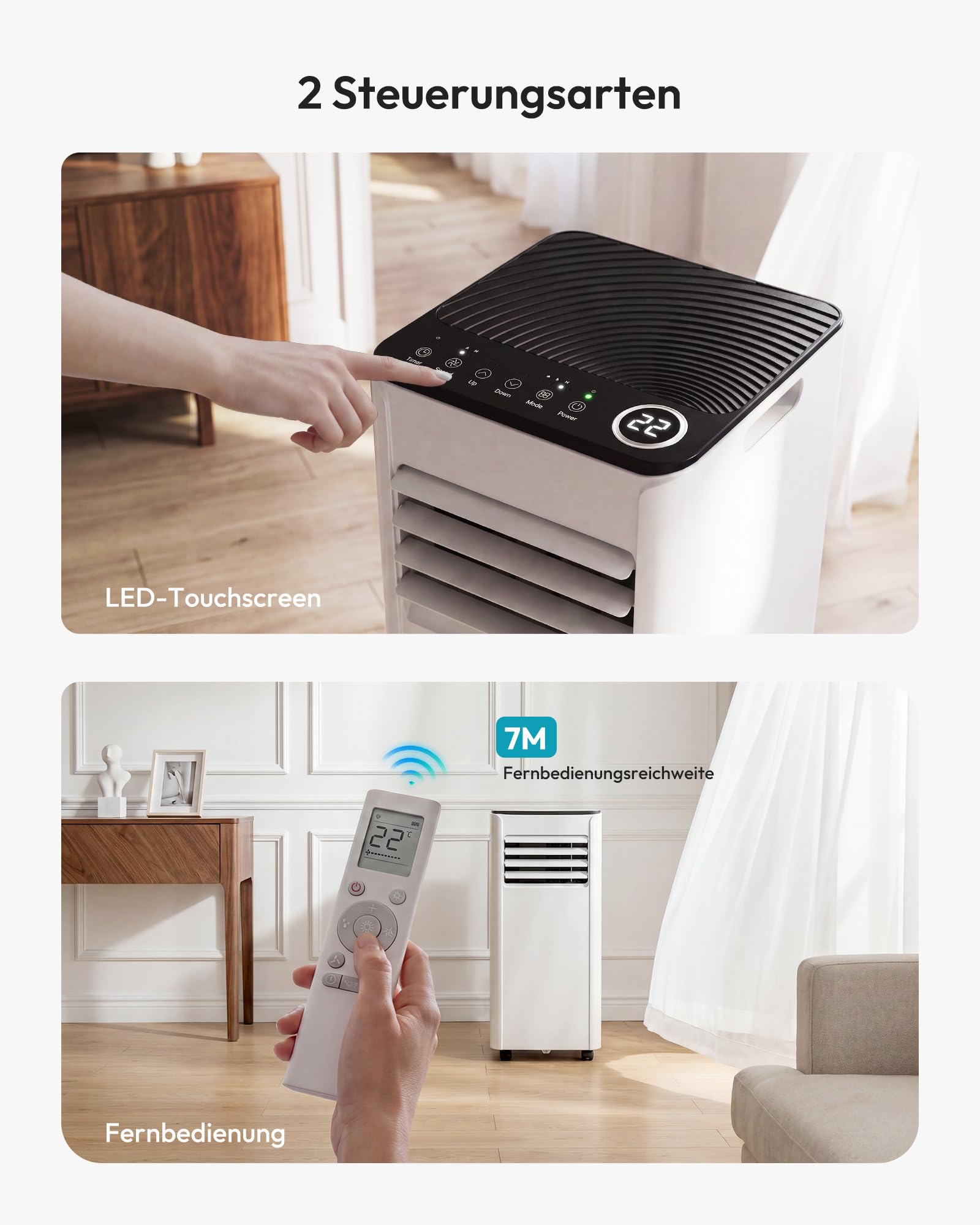 Mobile Klimaanlage 9000 BTU 4-in-1 Klimagerät mit Abluftschlauch Digitaldisplay Fernbedienung Fenster-Installationsset 24h-Timer