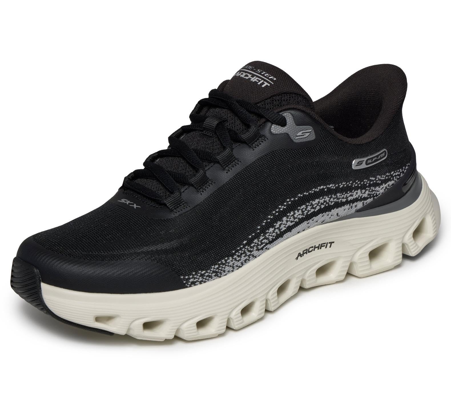Skechers Men's Arch Fit Glide-Step Wave Zanaro Slip-in Trainers, Black/White, 9.5 UK