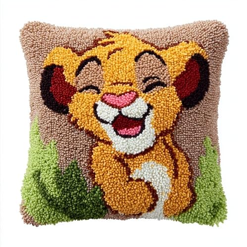 WallustrioaW Latch Hook Pillow Case Kits,Tigers 17X17 Inch Latch Hook Cushion Cover Kit,Knitting Kits Cushion for Adults Rug Making Kit for Starters