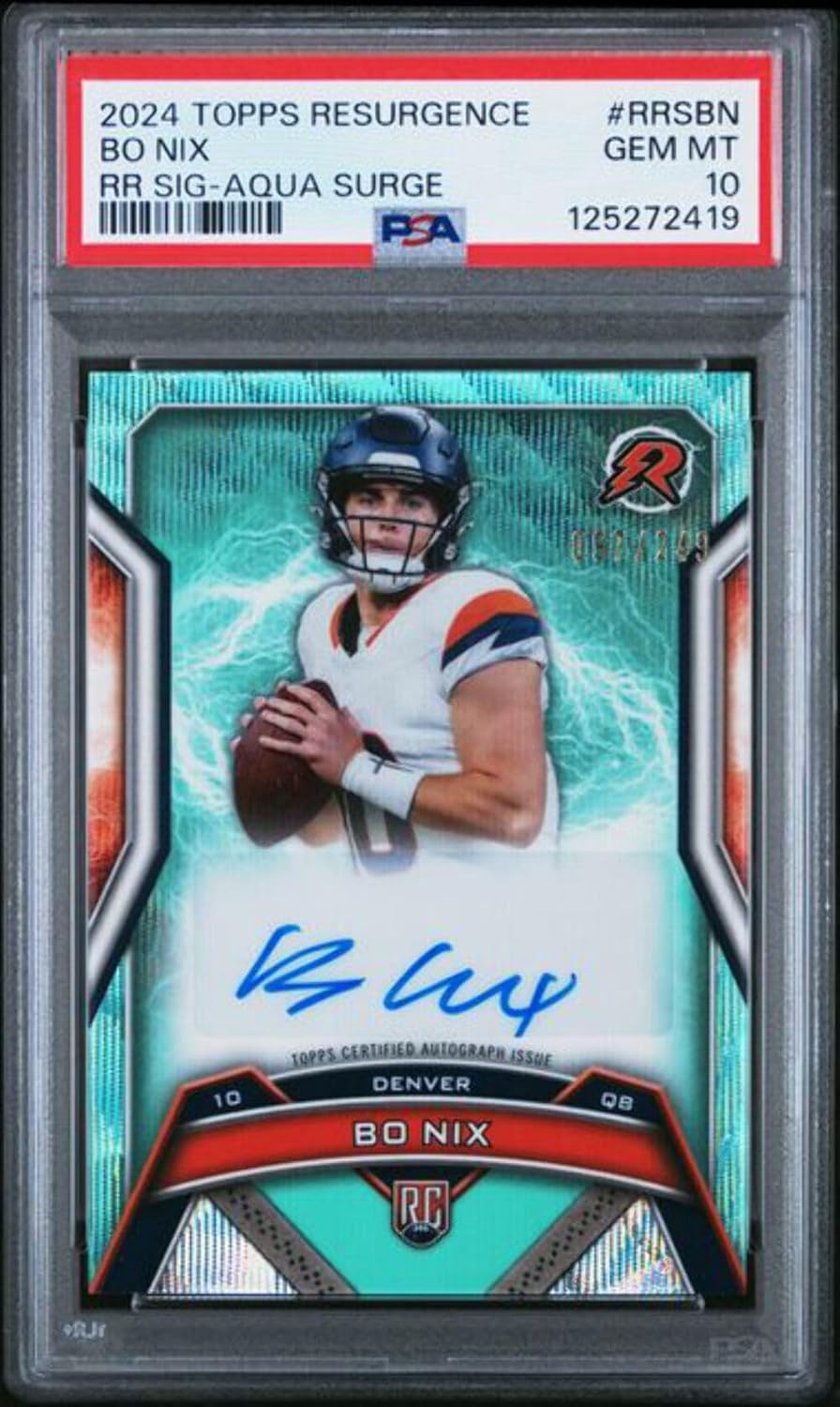 Graded 2024 Topps Resurgence Bo Nix #RRSNB /249 Aqua Surge Rookie Auto Rookie RC Football Card PSA 10 Gem Mint