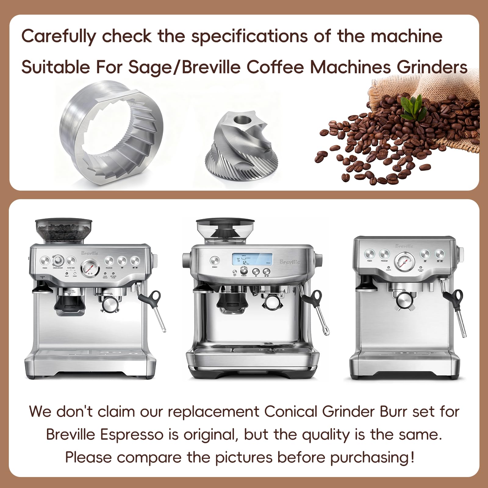 Set di macine coniche di ricambio Breville Macinacaffè Breville (Pre 1926 Pdc), adatto per macina espresso Breville Bes980/870/875/876/878 Parte di sbavatura per macchina da espresso, forma a 5 stelle