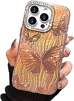 Vista 51 de I-MGAE-IN-AR - Funda compacta para iPhone 16 Pro Max con diseño de mariposa plateada brillante, a la moda, suave, delgada, de poliuretano