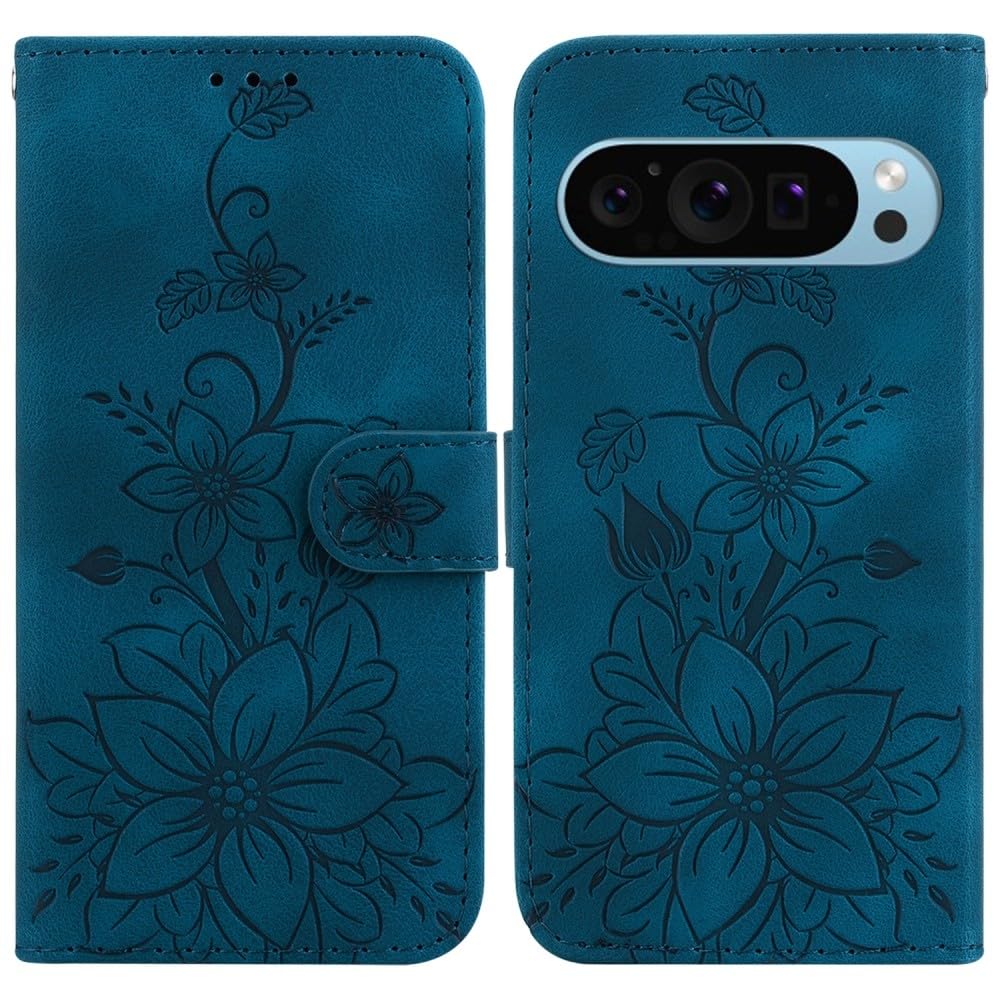Housse en cuir fleur bleue pour Google Pixel 7 protection chic - 6