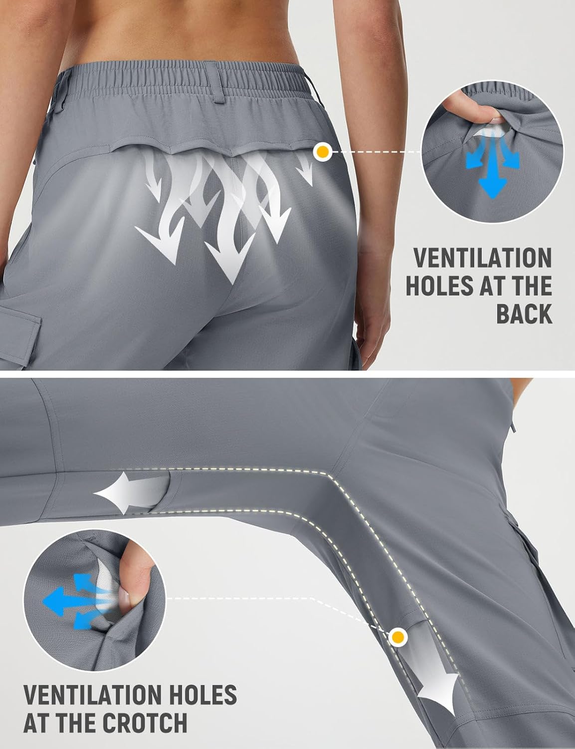 baleaf Women's Hiking Pants Lightweight Water Resistant Petite Quick Dry Cargo Trail Pants with Zippered Pockets Summer SPF