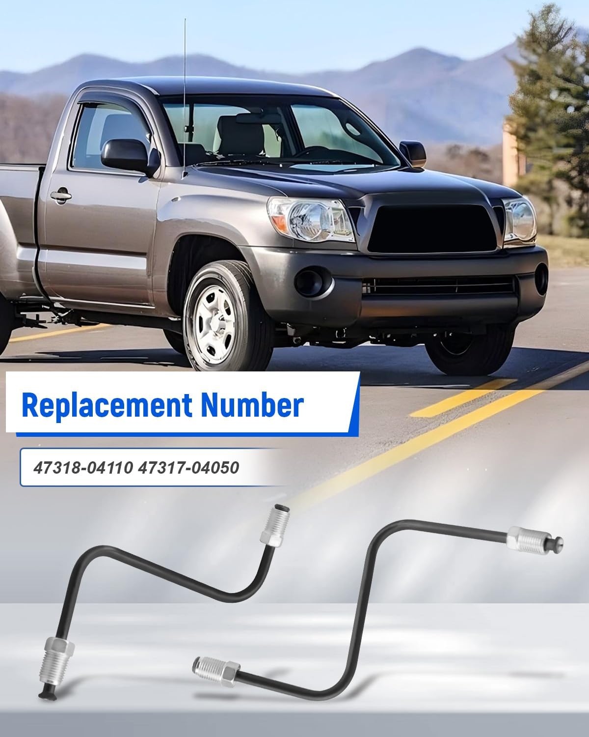Brake Tube Caliper Flex Hose Fit for Toyota Tacoma 2005 2006 2007 2008 2009 2010 2011, A Pair Front Left and Right Set Replace 47318-04110, 47317-04050