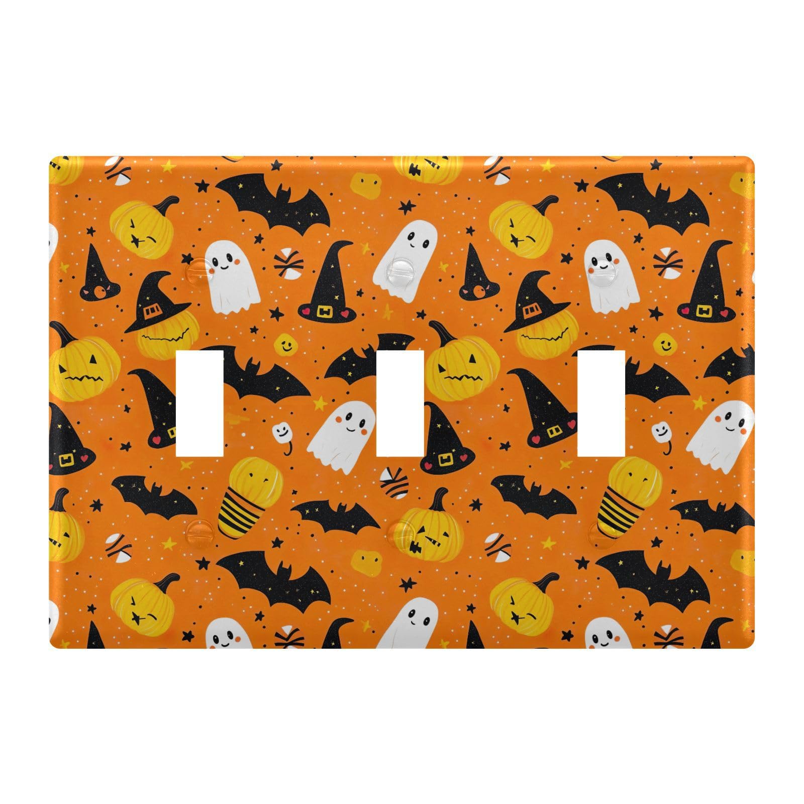 Light Switch Cover Halloween Pumpkin Ghosts Bats Wall Plates for Electrical Outlets 3 Gang 202b7138