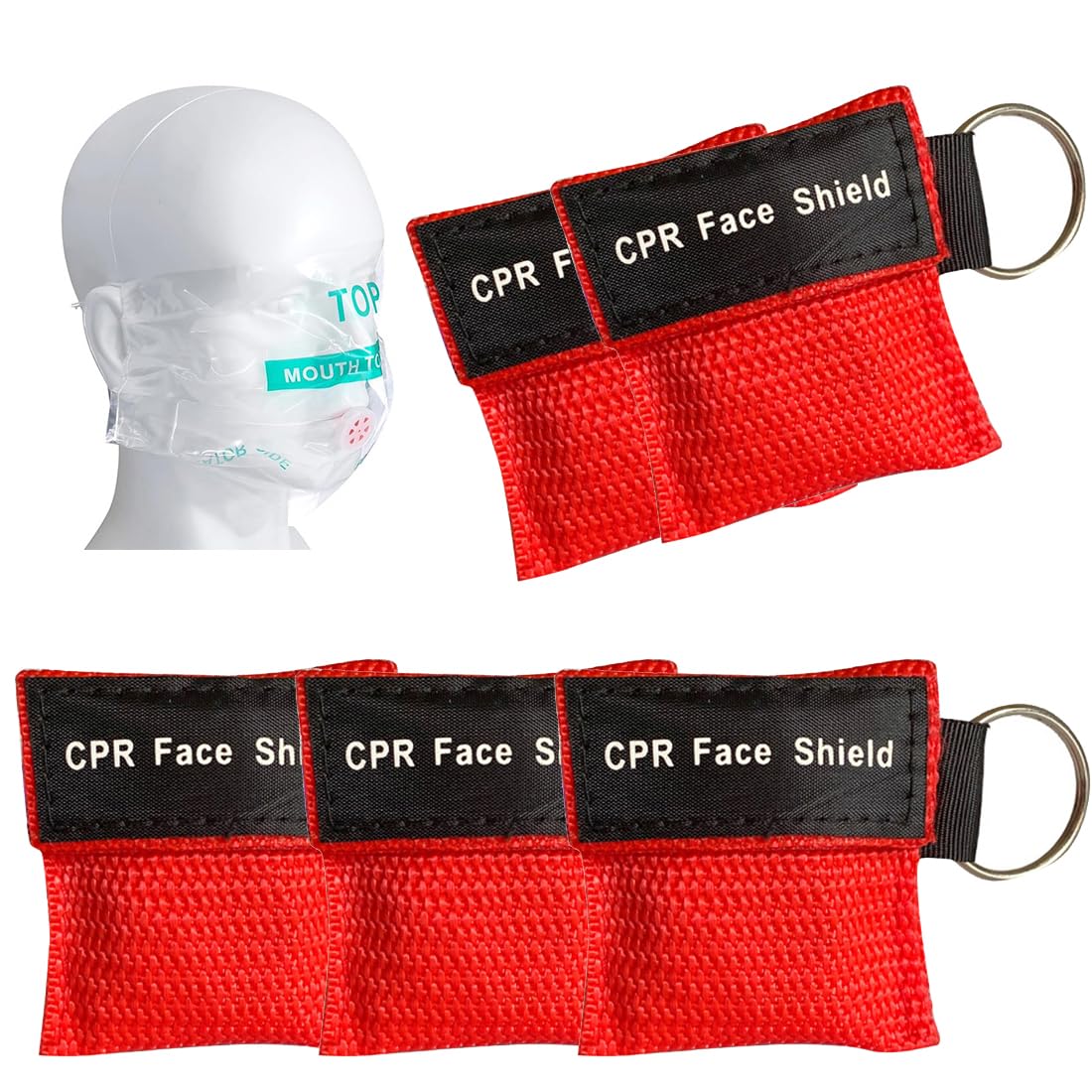 Pocket Mask 5 Mascherine Cpr E, Protezione Viso Emergenza Con Valvola Unidirezionale, Colore Rosso, Dimensioni 5X5,5Cm