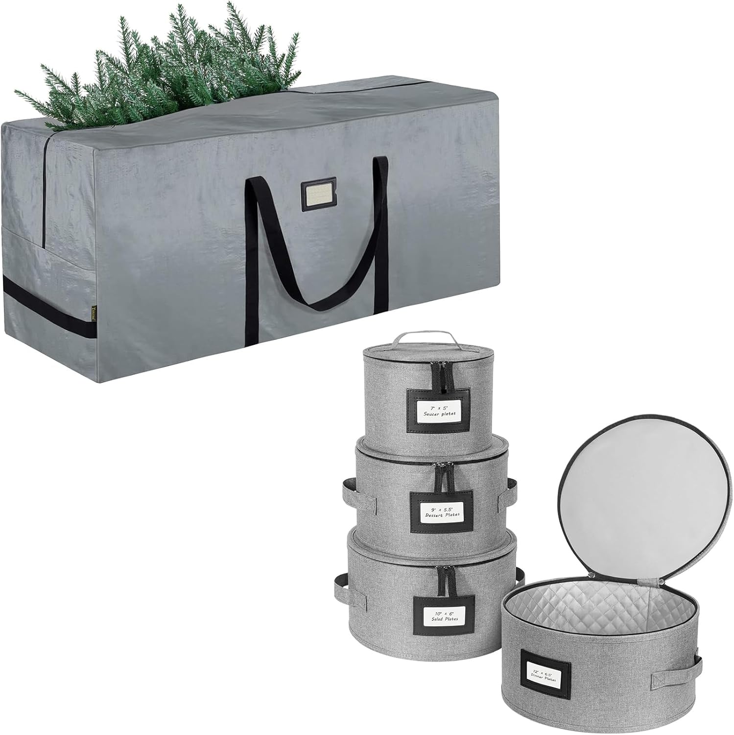 BALEINE 7.5 ft Christmas Tree Storage Bag+ China Storage Containers (Plate Set)