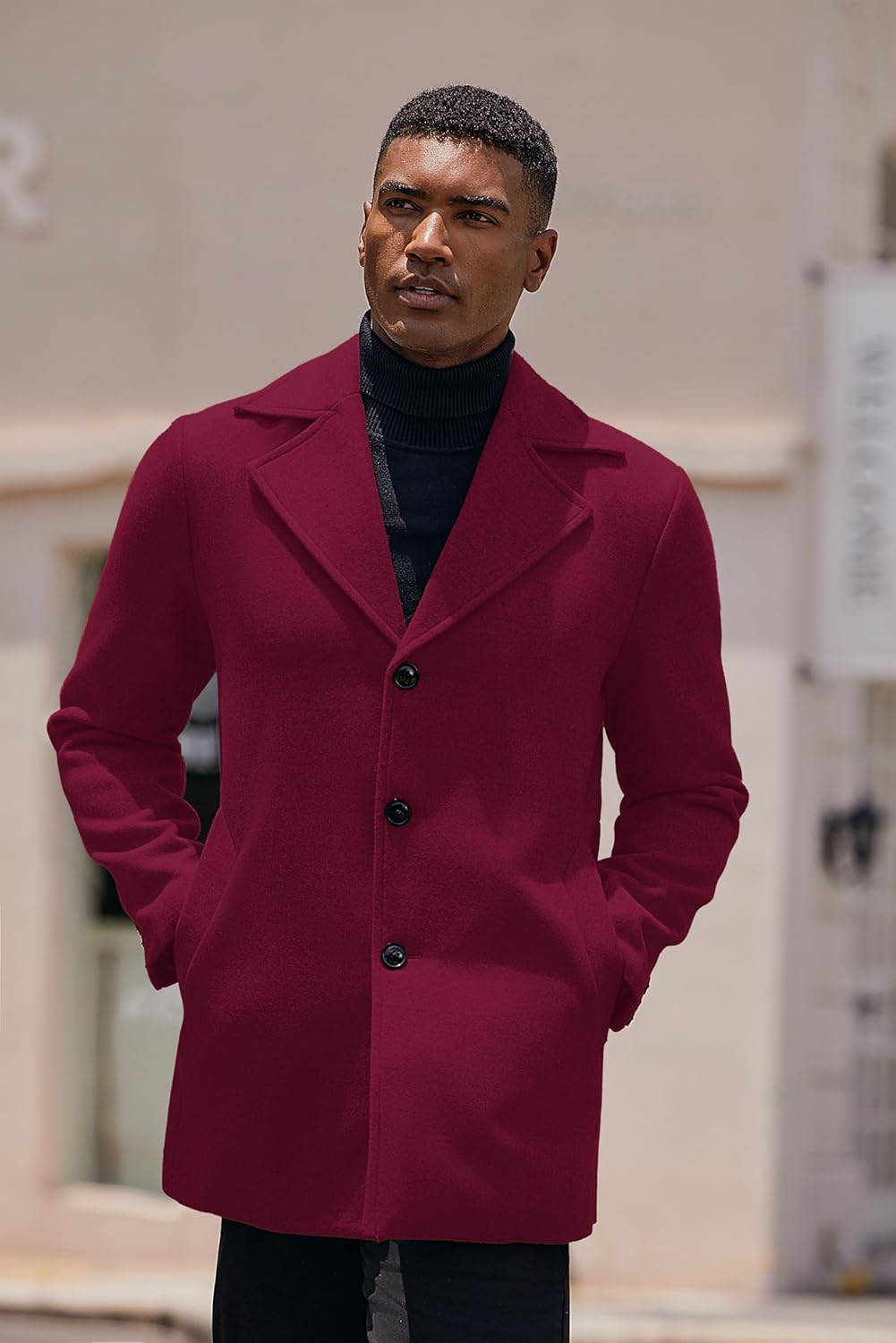 COOFANDY Mens Trench Coat Notched Collar Single Breasted Peacoat Winter Overcoat With Pockets - Image 4